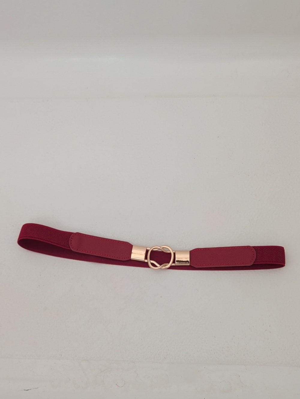 Women's Red Elastic Waist Belt with Rose Gold Knot Buckle